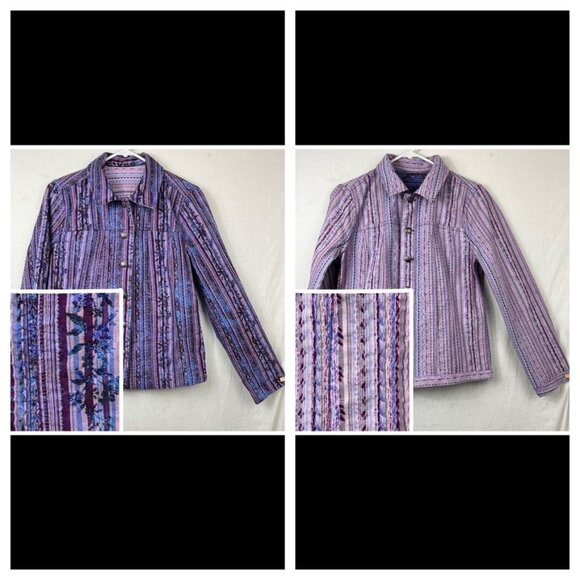 Reversible Embroidered Button Front Jacket Womens Medium Cottage Pastel Western - Picture 1 of 9